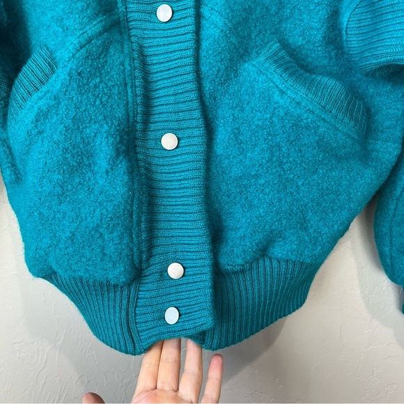 Vtg varsity Bomber Jacket 80s Blue Wool Preppy Colorful Retro sporty bright cute - Picture 2 of 13